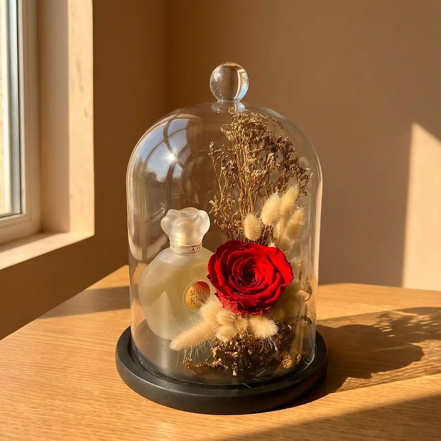 Eternal Elegance: Red Preserved Rose & Musk Perfume Dome