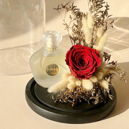 Eternal Elegance: Red Preserved Rose & Musk Perfume Dome