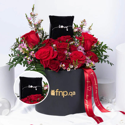 Timeless Valentine Red Roses with Noqoosh Necklace