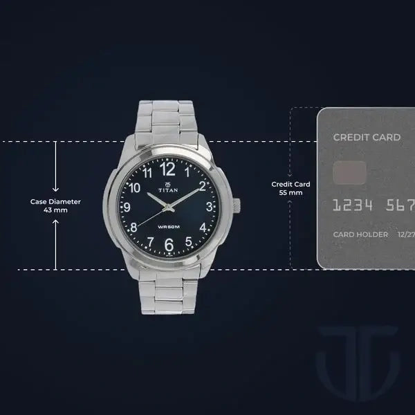 ساعة تيتان للرجال بمينا أزرق وسوار من الفولاذ المقاوم للصدأ