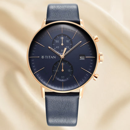 Titan Infinity Display Blue Dial Chronograph Leather Strap watch for Men