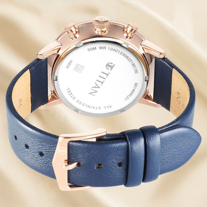 Titan Infinity Display Blue Dial Chronograph Leather Strap watch for Men