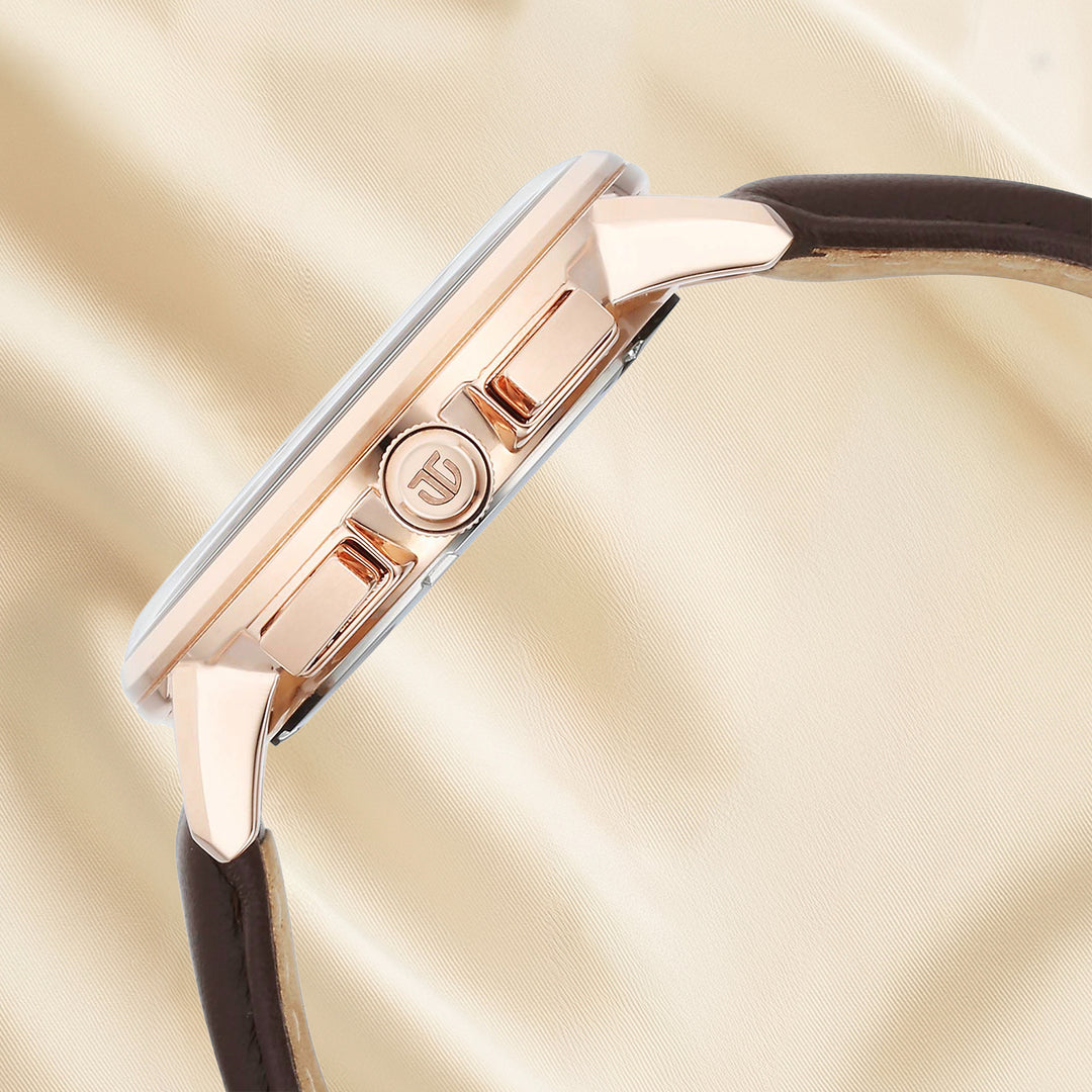 Titan Light Leather Multifunction Brown Dial Watch with Yellow Rose Charm for Men