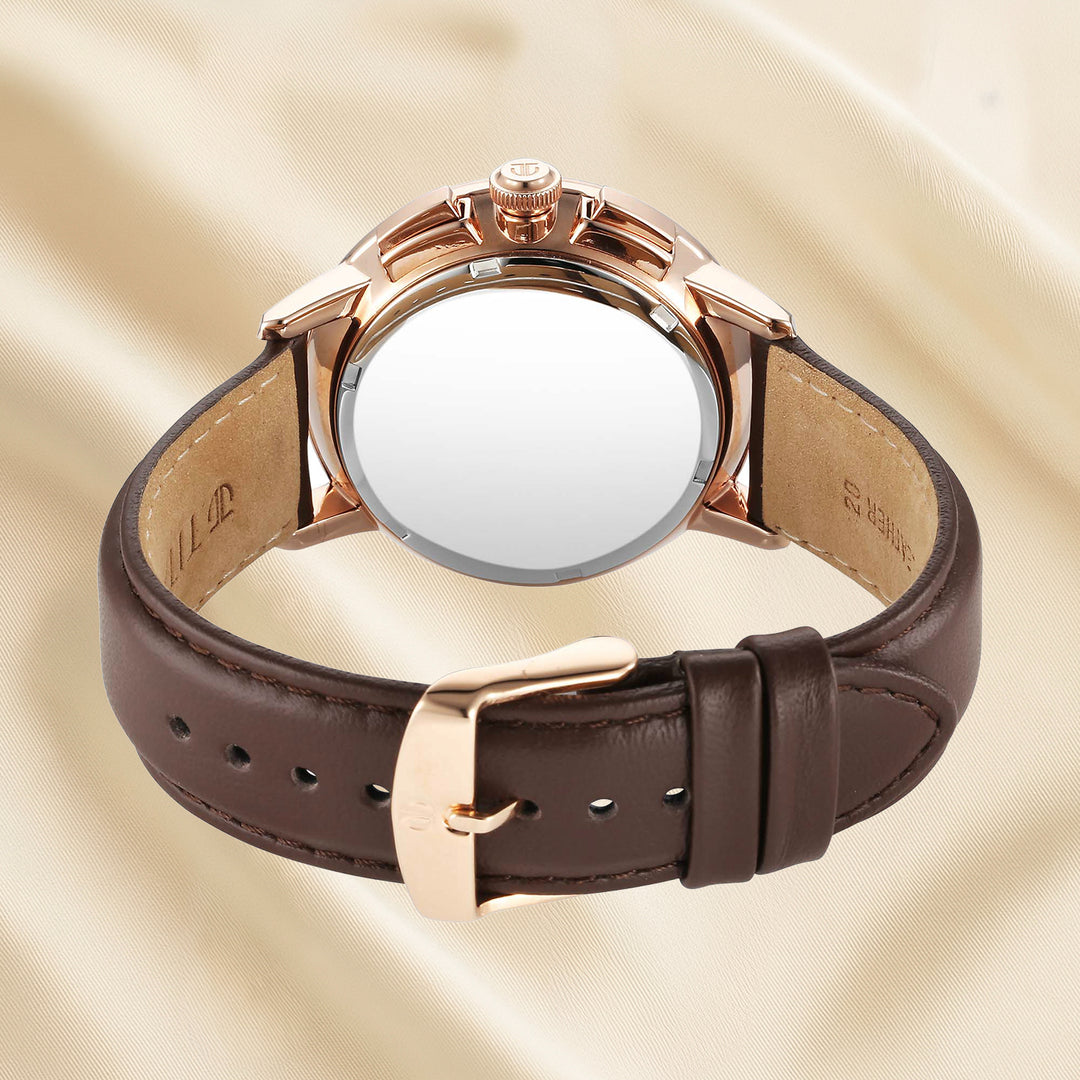 Titan Light Leather Multifunction Brown Dial Watch with Yellow Rose Charm for Men