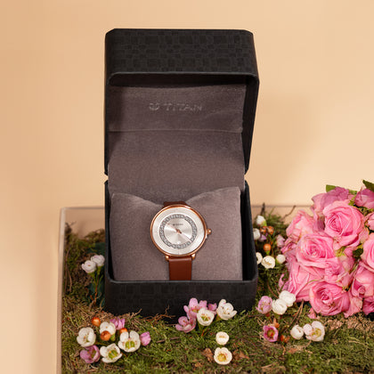 Titan Marhaba Women's Analog Watch with Silver-White Dial With Fresh Blooms