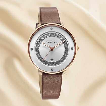 Titan Marhaba Women's Analog Watch with Silver-White Dial With Fresh Blooms