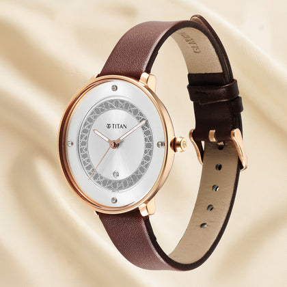 Titan Marhaba Women's Analog Watch with Silver-White Dial With Fresh Blooms