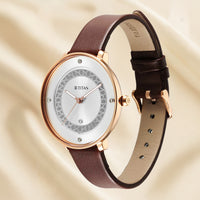 Titan Marhaba Women's Analog Watch with Silver-White Dial With Fresh Blooms