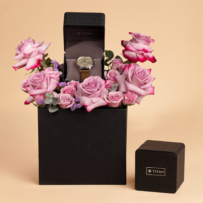 Titan On Trend White Dial Quartz Multifunction Leather Strap watch for Men With Lovely Roses