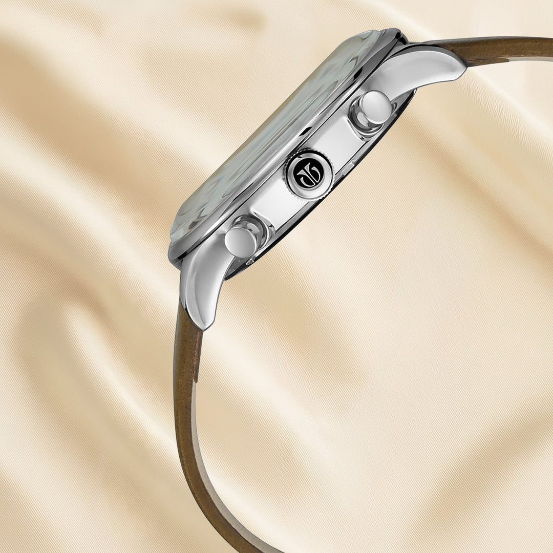 Titan On Trend Men's White Dial Quartz Multifunction Leather Strap Watch - Elegant and Functional