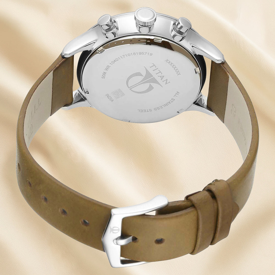 Titan On Trend Men's White Dial Quartz Multifunction Leather Strap Watch - Elegant and Functional