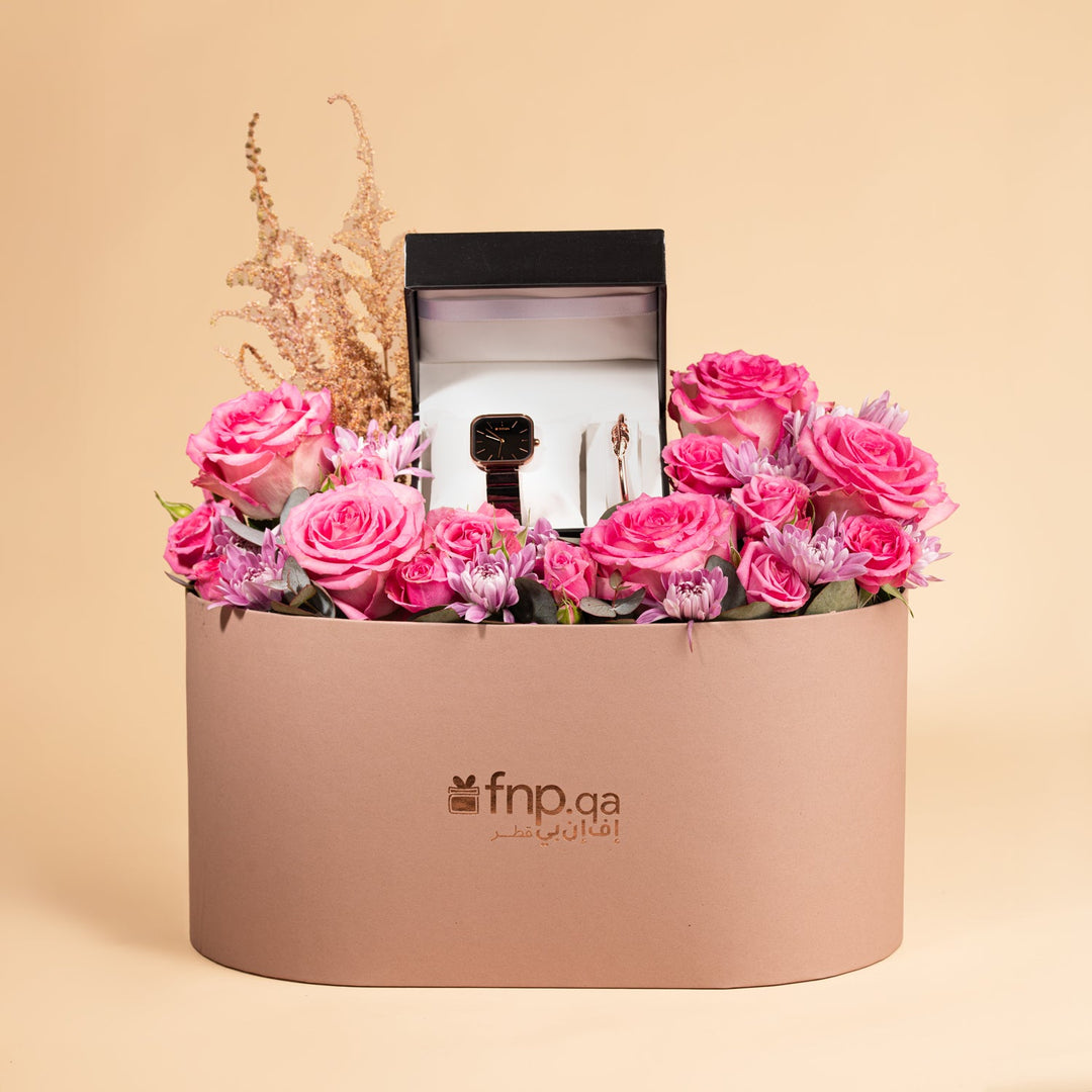 Titan Purple Stackables Quartz Analog Watch with Black Dial and Floral Gift Box