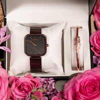 Titan Purple Stackables Quartz Analog Black Dial With Flowers in a Box