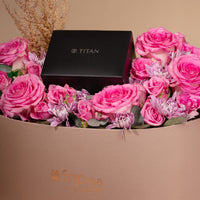 Titan Purple Stackables Quartz Analog Black Dial With Flowers in a Box