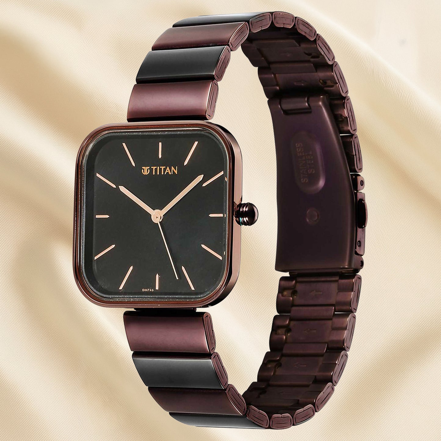 Titan Purple Stackables Quartz Analog Black Dial With Flowers in a Box