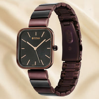 Titan Purple Stackables Quartz Analog Black Dial With Flowers in a Box
