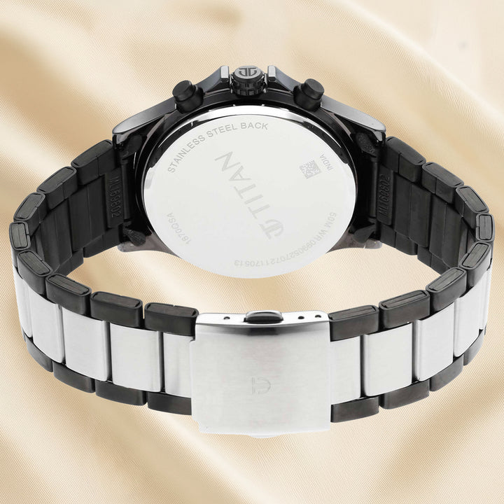 Titan Quartz Analog Silver Dial Stainless Steel Strap Watch for Men