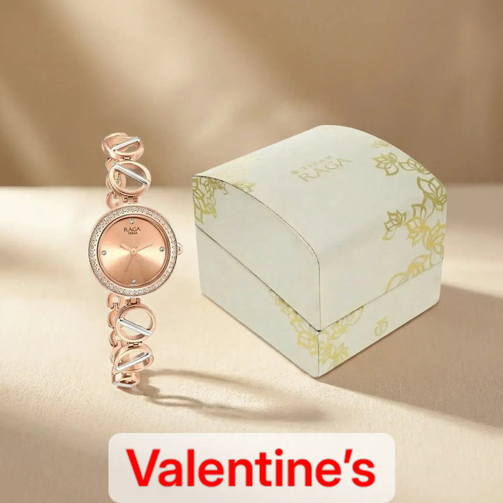 Titan Raga Viva Women's Rose Gold Quartz Watch with Two-Toned Strap