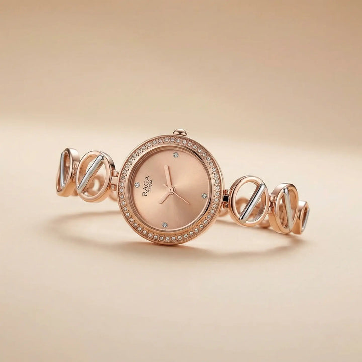 Titan Raga Viva Women's Rose Gold Quartz Watch with Two-Toned Strap