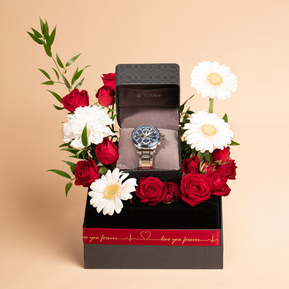 Titan Stainless Steel Strap watch for Men With White & Red Blooms