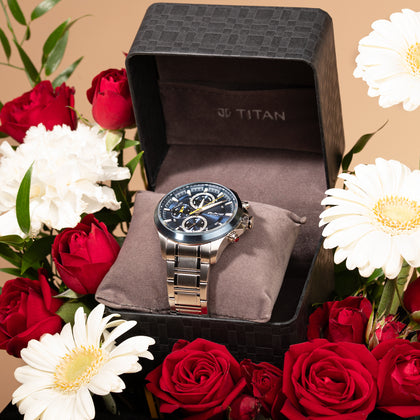 Titan Stainless Steel Strap watch for Men With White & Red Blooms