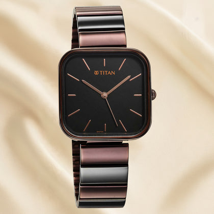 Titan Women's Purple Stackables Quartz Analog Watch with Black Dial and Two-Toned Stainless Steel Strap