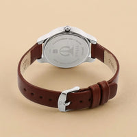 ساعة تيتان كوارتز للعمل للنساء - قرص أسود وسوار جلد بني