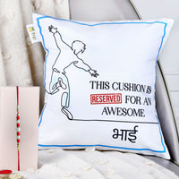 Traditional Pearls Rakhi N Awesome Bhai Cushion Combo