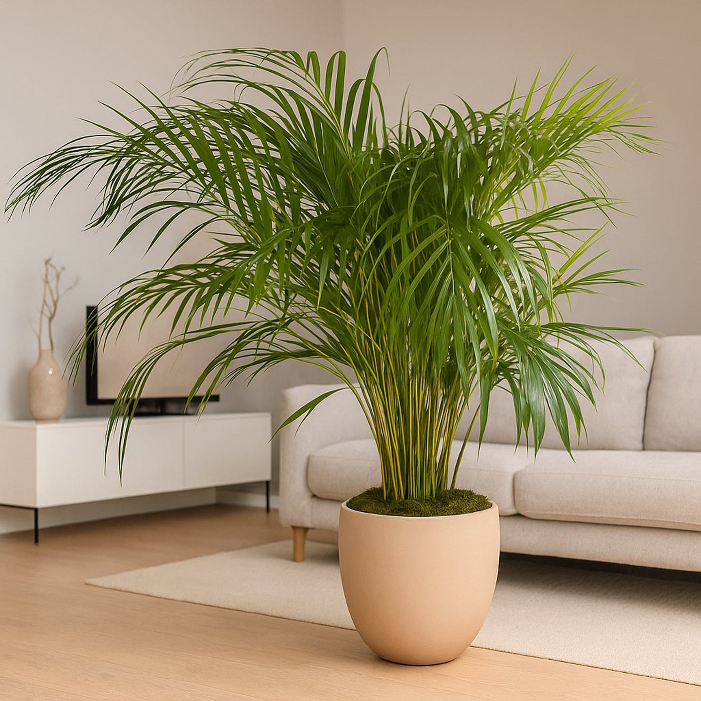 Elegant Tropical Areca Palm in Stylish Warm Beige Pot