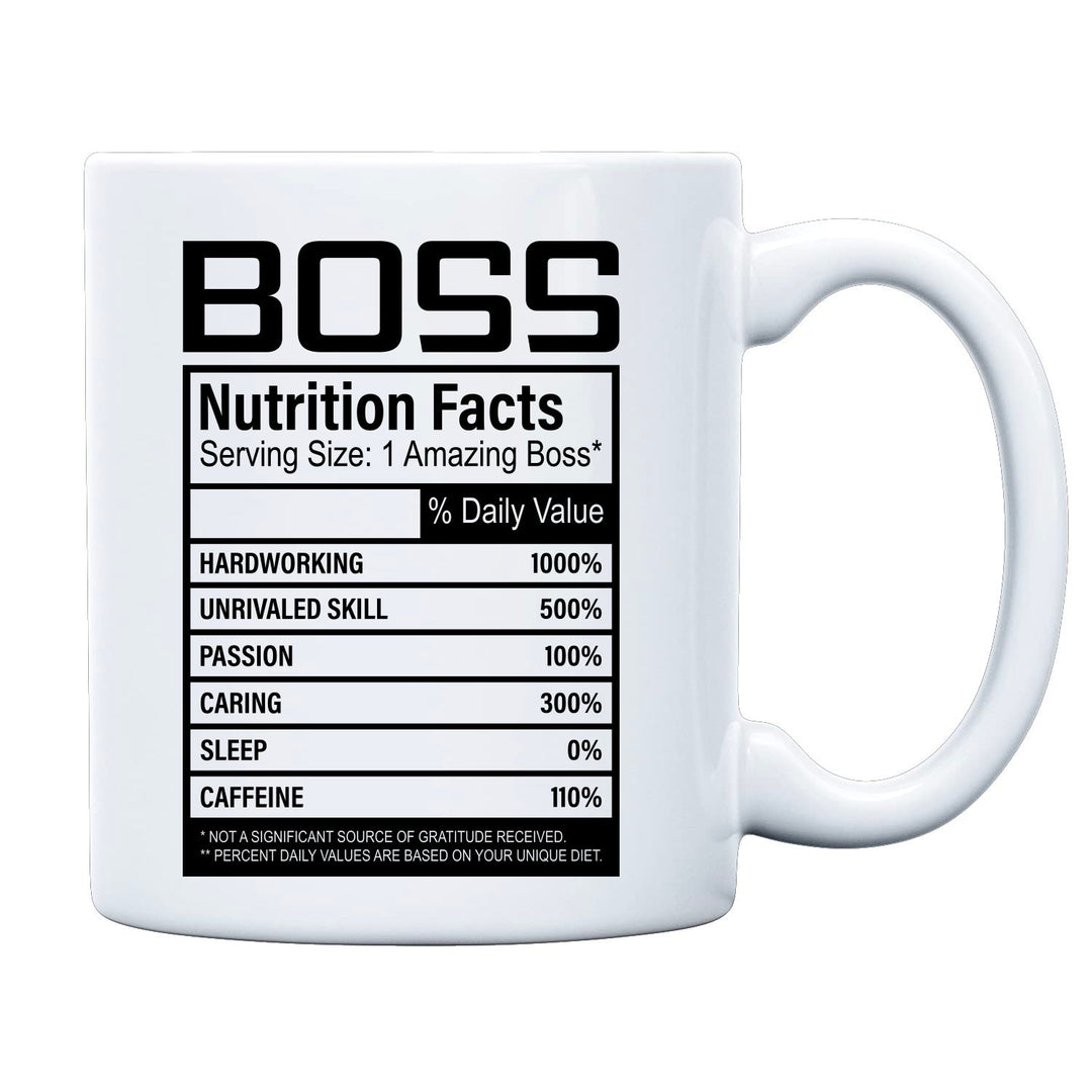 Unique Boss Appreciation Mug with Fun 'Nutrition Facts' Design
