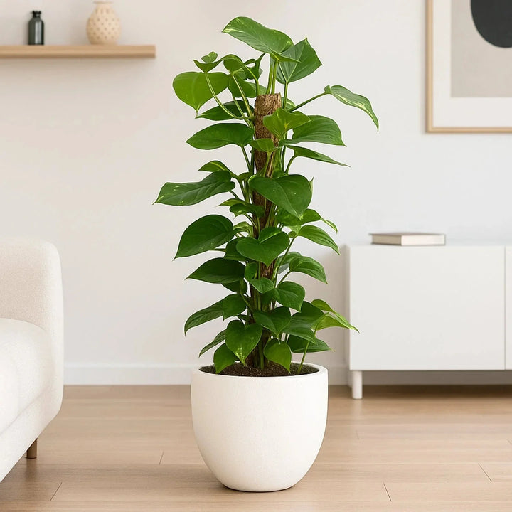 نبات المسك الأخضر القائم في وعاء سيراميك أبيض - عرض إببريمينوم أنيق