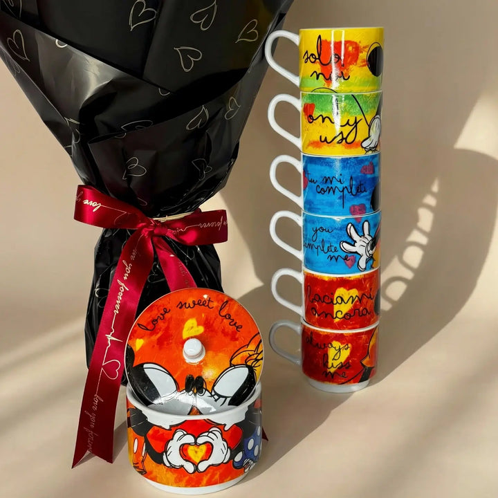 Love's Bloom: Red Roses & Disney Mickey Mouse Espresso Set