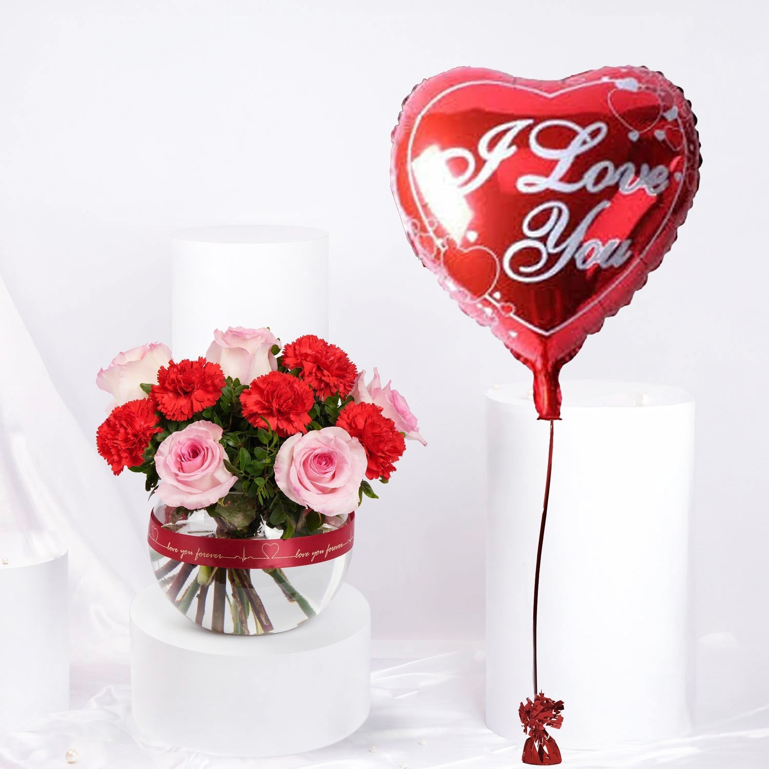 Valentine Combo | Flower Bowl N Heart Balloon