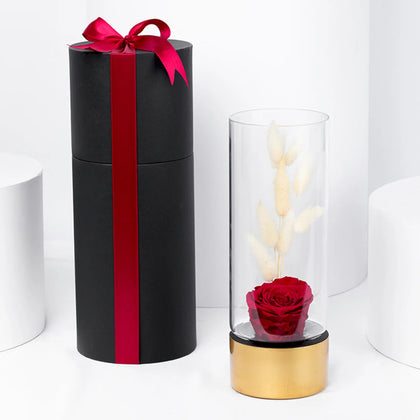 Luxury Red Forever Rose in a Gold Glass Vase