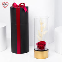 Exquisite Luxury Red Forever Rose in Elegant Gold Glass Vase