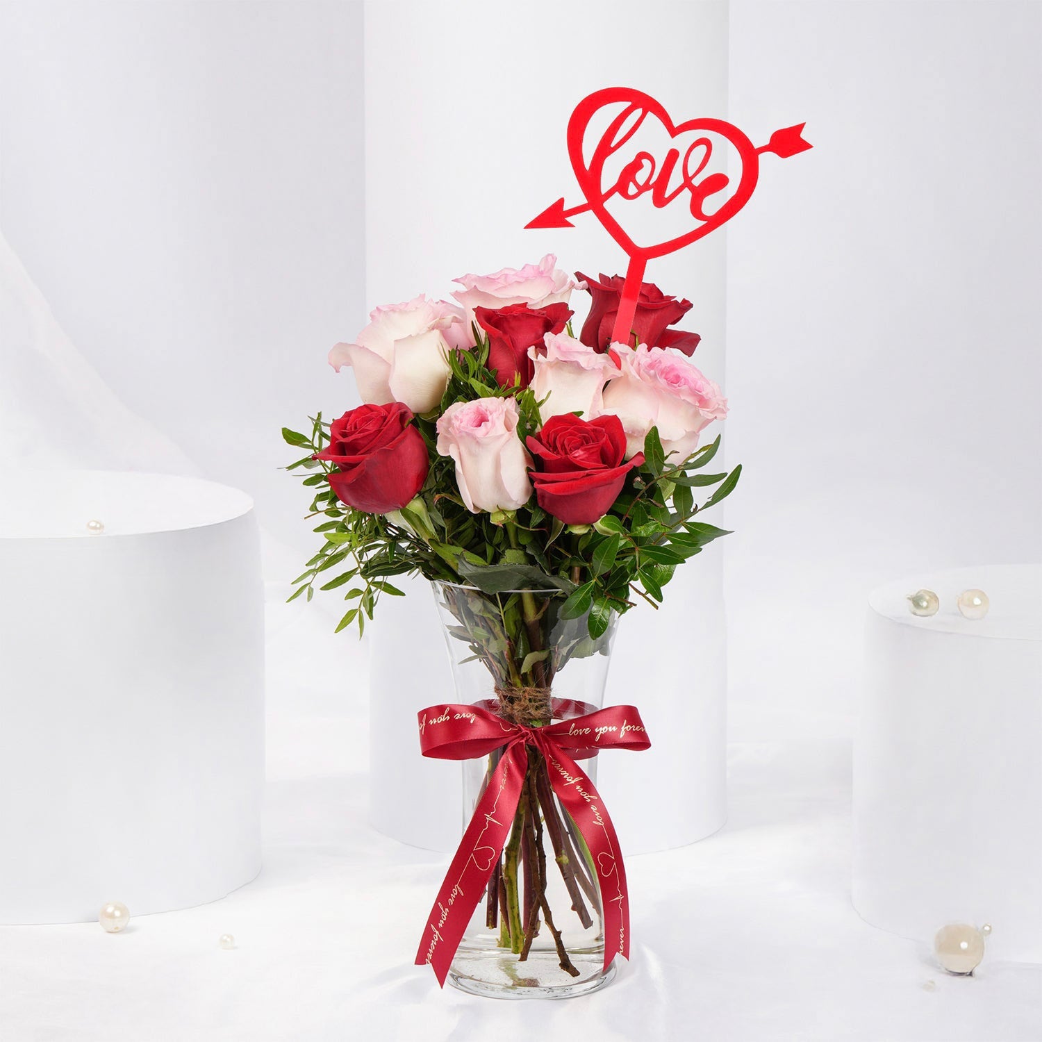 Valentine Rosy Reflections Arrangement | Red Love Topper