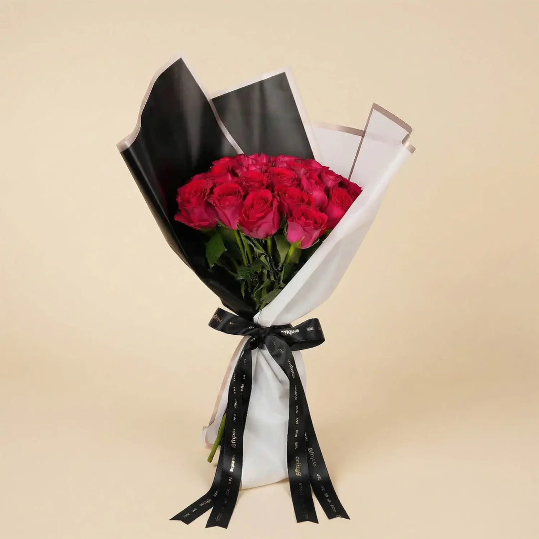 Elegant Valentine Signature Bouquet with Dark Pink Roses