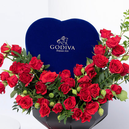 Luxury Heart Bouquet | Godiva Blue Gift Box