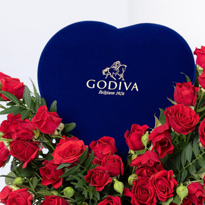Luxury Heart Bouquet | Godiva Blue Gift Box