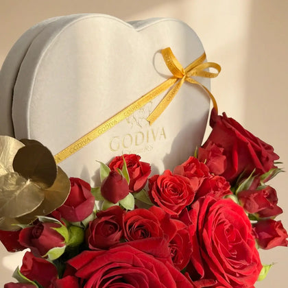 Velvet Roses & Godiva Chocolate Heart Gift Set