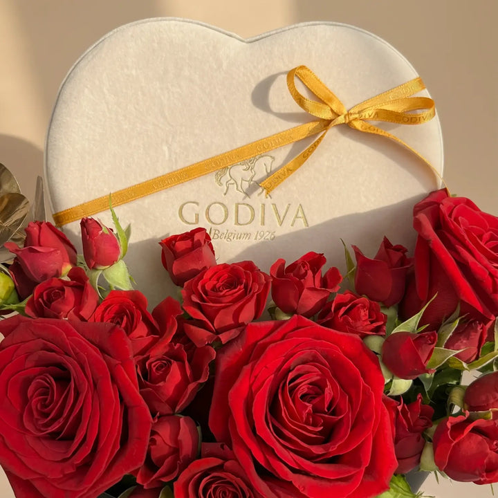 Velvet Roses & Godiva Chocolate Heart Gift Set