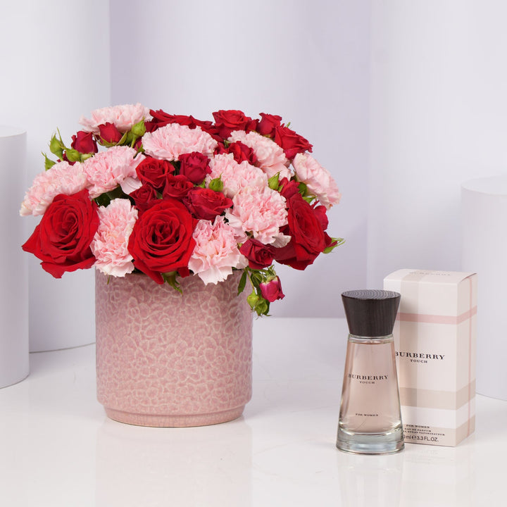 Eternal Love Flowers in Floral Print Ceramic Vase