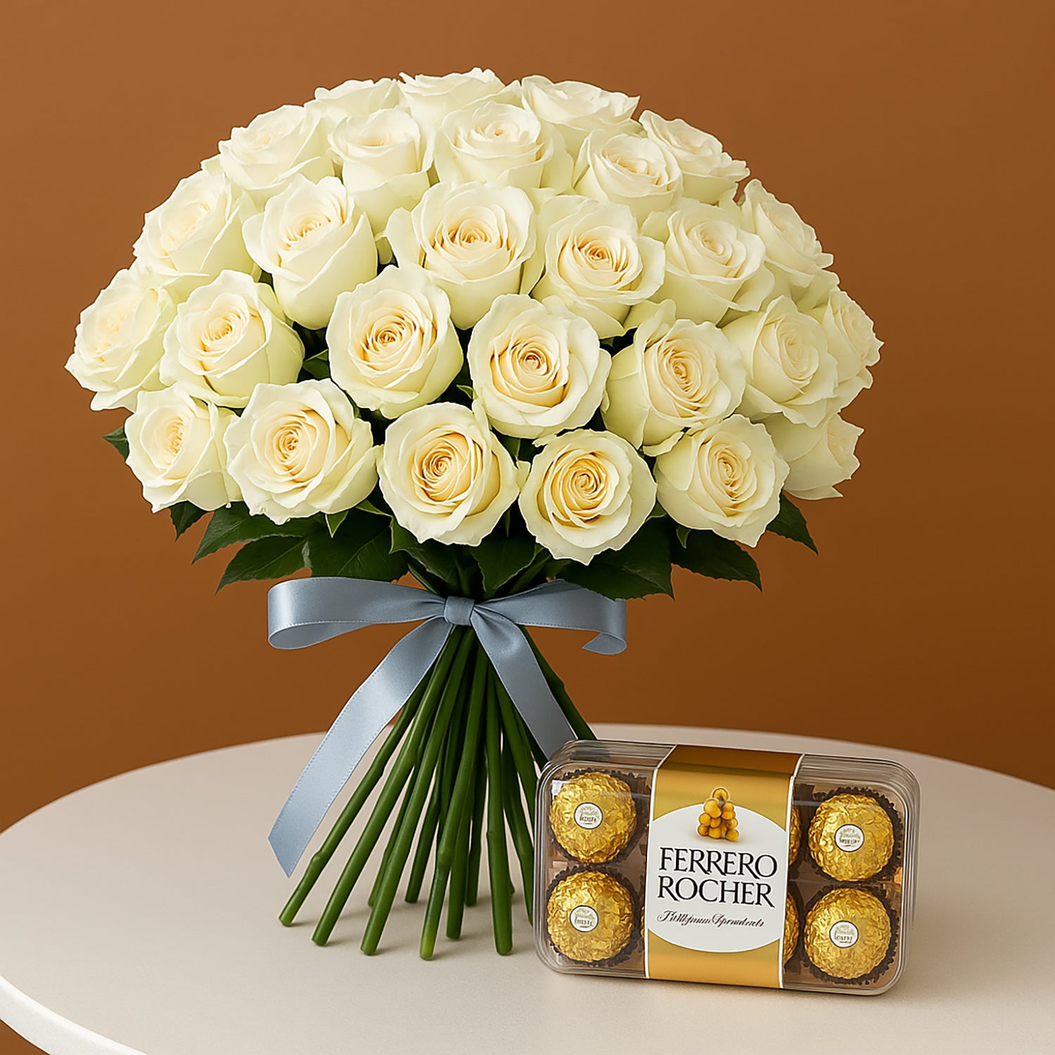 White Roses Bunch And Ferrero Rocher
