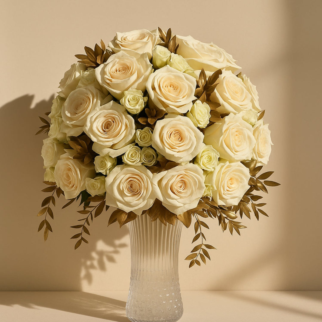 Elegant White Serenity Bouquet in Crystal Vase