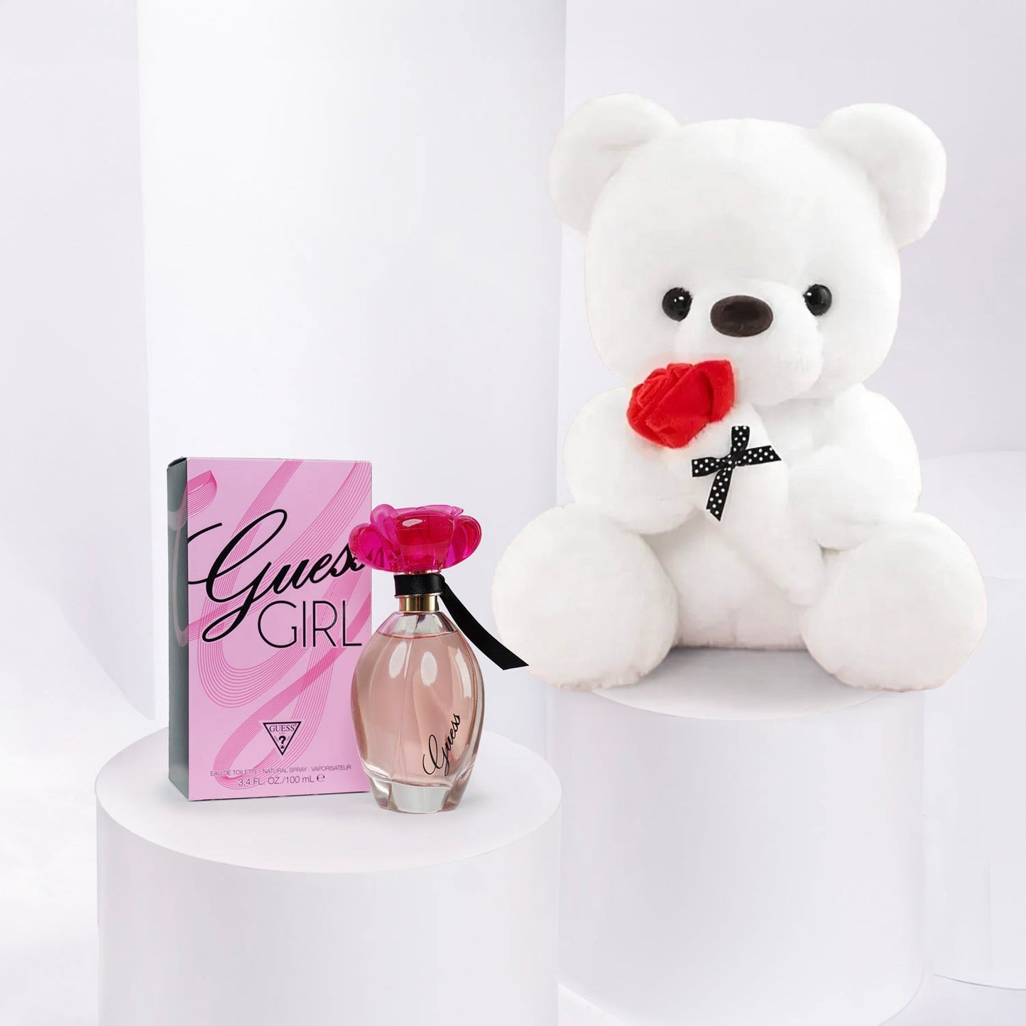 Charming White Teddy Bear with Guess Girl Eau de Toilette 100ml Gift Set