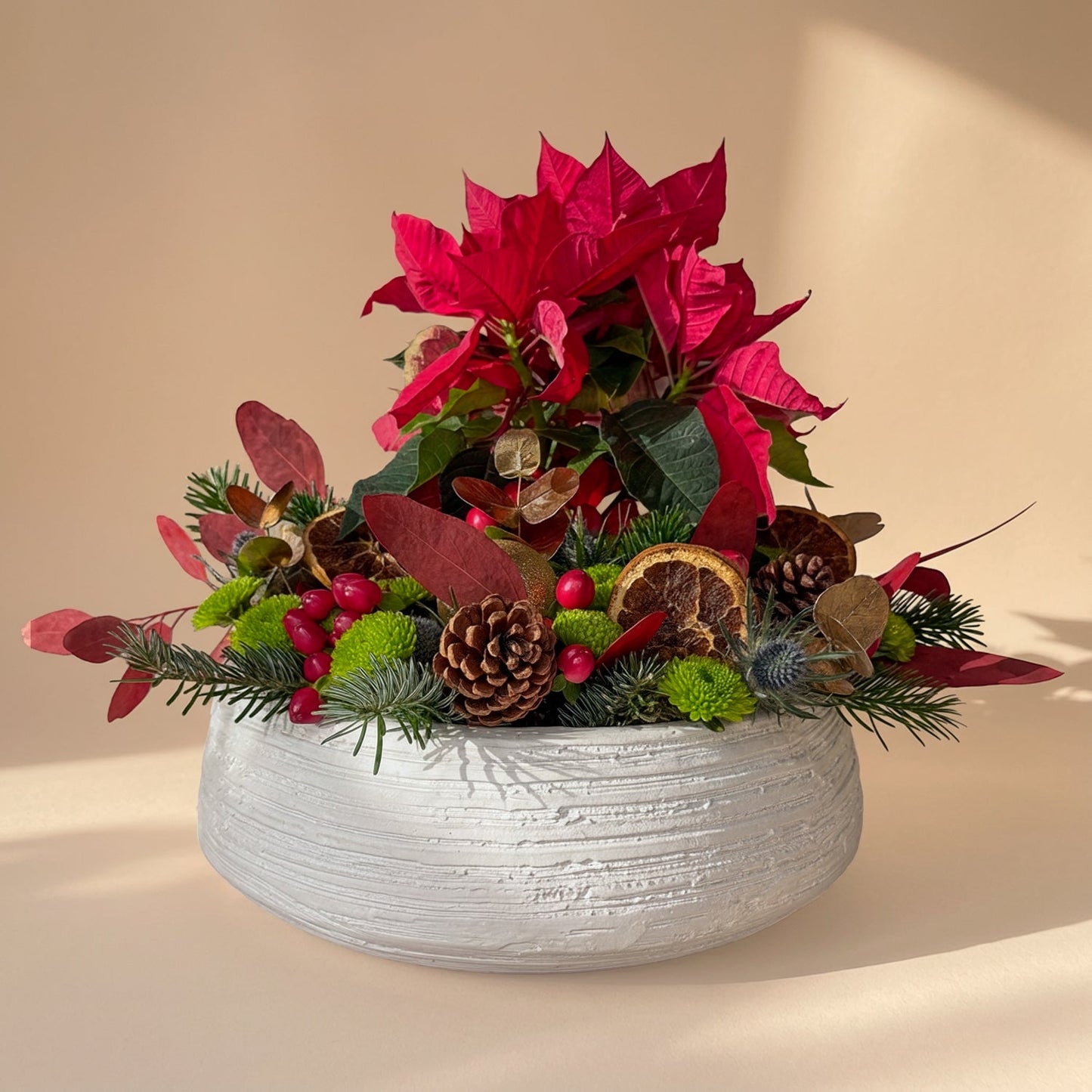 Winter Wonderland Floral Pot - Festive Poinsettia Arrangement