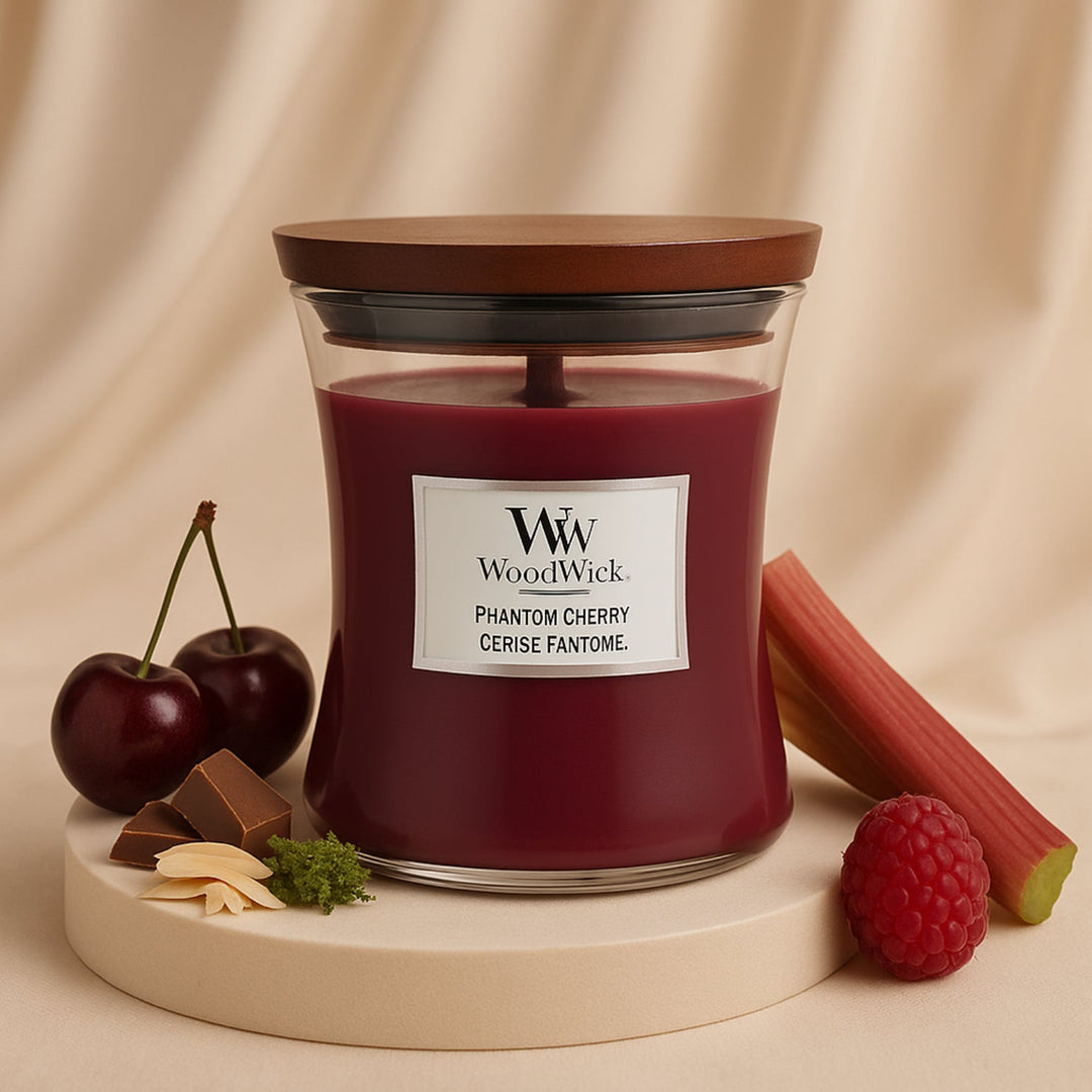 WoodWick Medium Hourglass Candle | Phantom Cherry Scented Delight