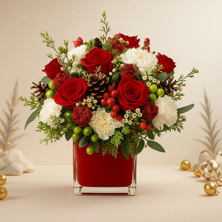 Xmas Red Floral Vase
