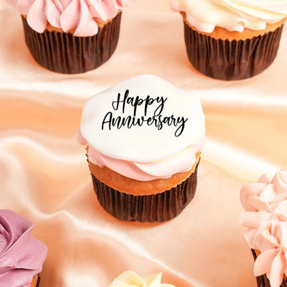 Elegant Happy Anniversary Vanilla Cupcake Set - Pack of 6