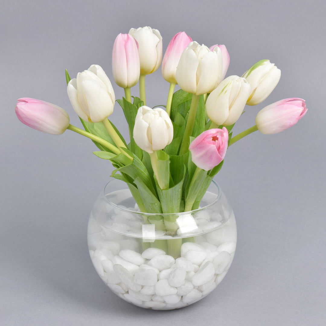 Elegant Arrangement of 10 Tulips in a Stylish Fish Bowl 